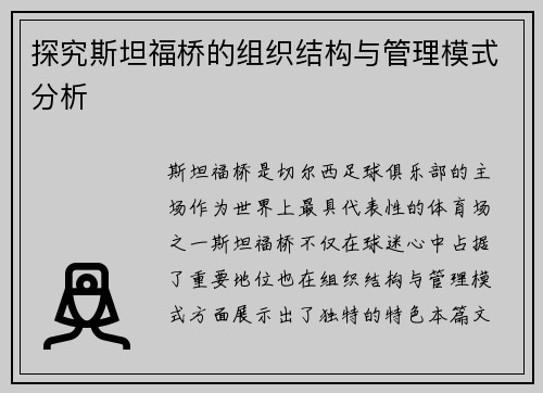 探究斯坦福桥的组织结构与管理模式分析